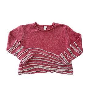 J. Jill Women's Cotton Sweater, Size Small, Red/Cream pattern, slightly cropped